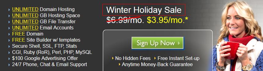 美国主机BlueHost预热寒假 推3.95美元优惠