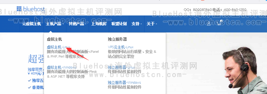 通过BlueHost优惠链接进入中文官网