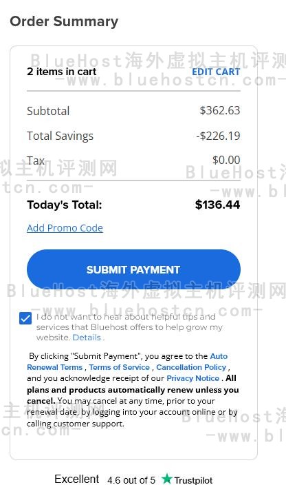 BlueHost主机美国站注册购买教程